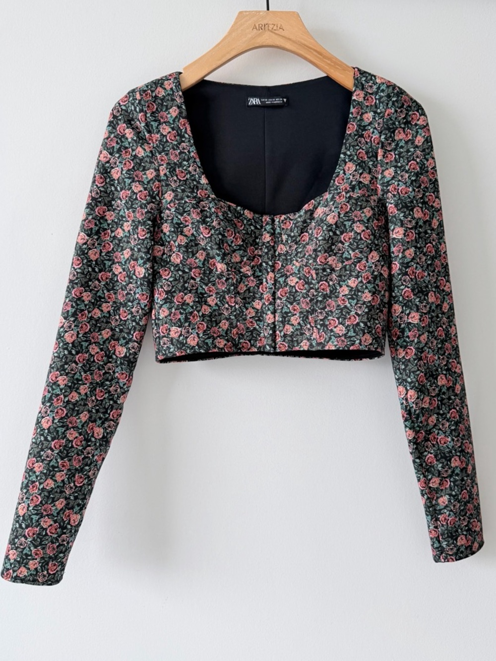 Zara Floral Corset Crop Top Size XS Rose Print Square Neck Cottagecore - Picture 2 of 13